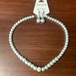Elegant Faux White Pearl Necklace and Earring Set